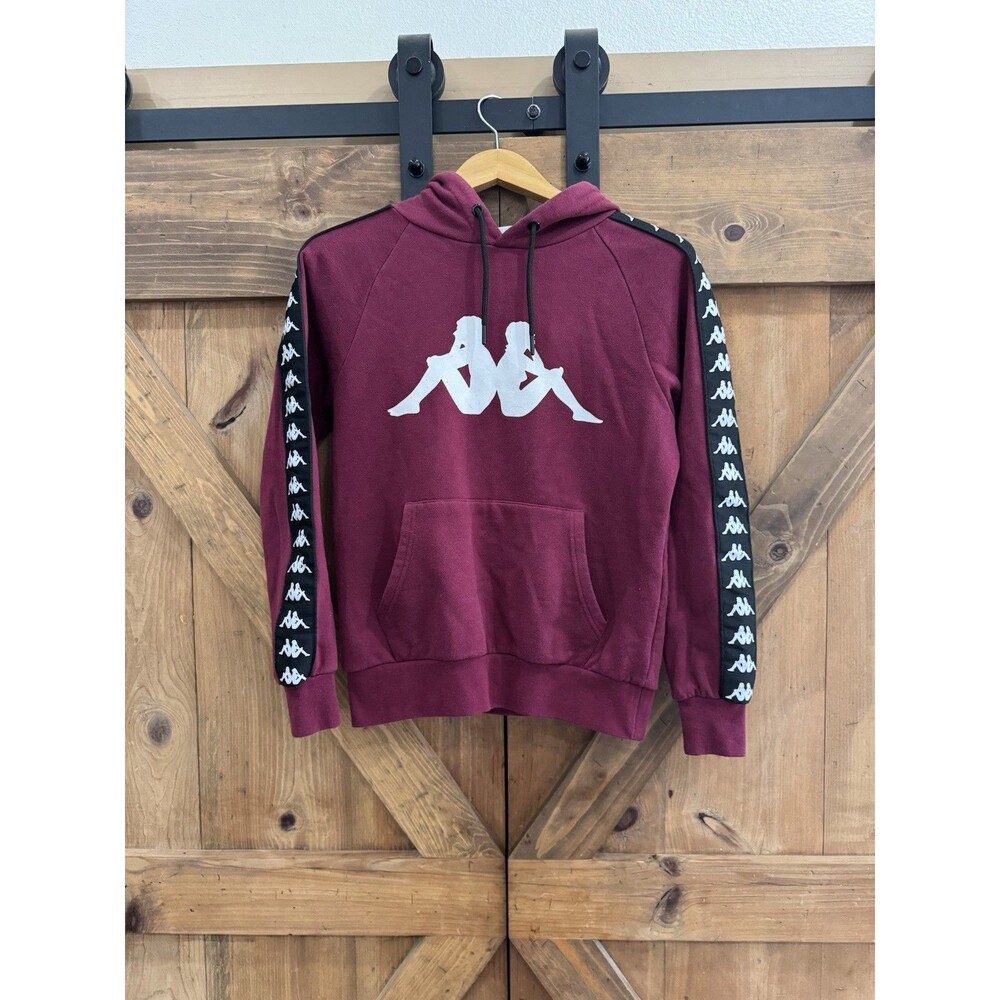 Kappa 90s Y2K Vintage Hoodie Burgundy & Black Sz XS Large Front Graphic